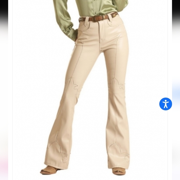 Rock & Roll Cowgirl Pants - Rock & Roll Denim HIGH RISE EXTRA STRETCH FLARE FAUX LEATHER PANTS in Ivory